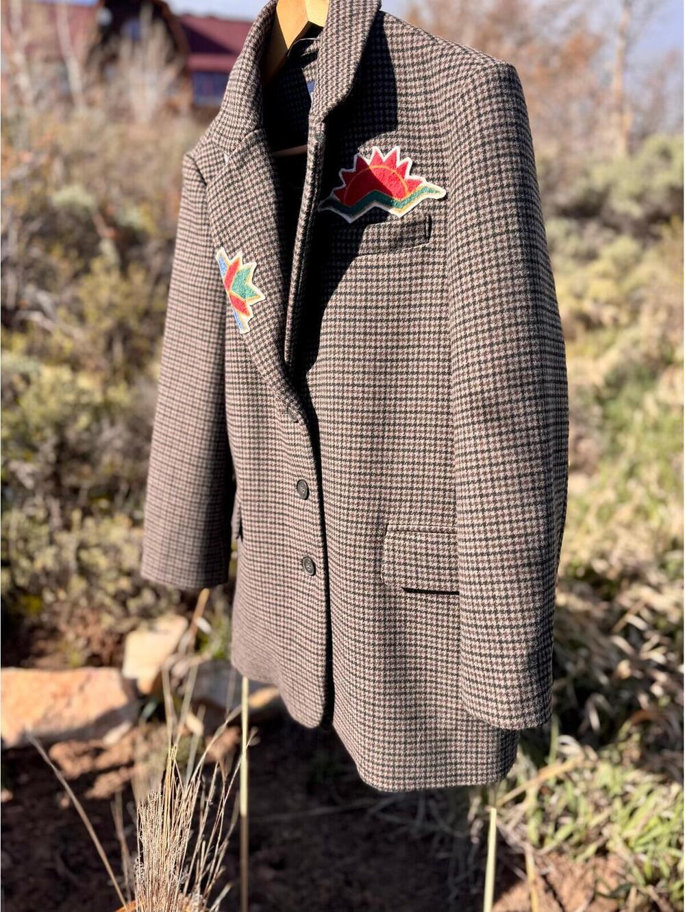 Upcycled GAP Plaid Blazer Brown Western Boyfriend Fit (S) - Picture 5 of 5